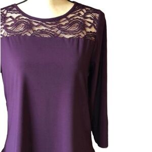 Claudia Richard Blouse Sheer Lace Neckline Size Medium Petite New With T…